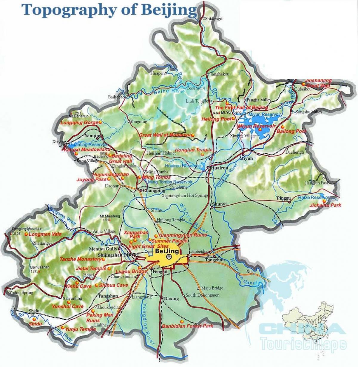 mapa de Pequín topográfico