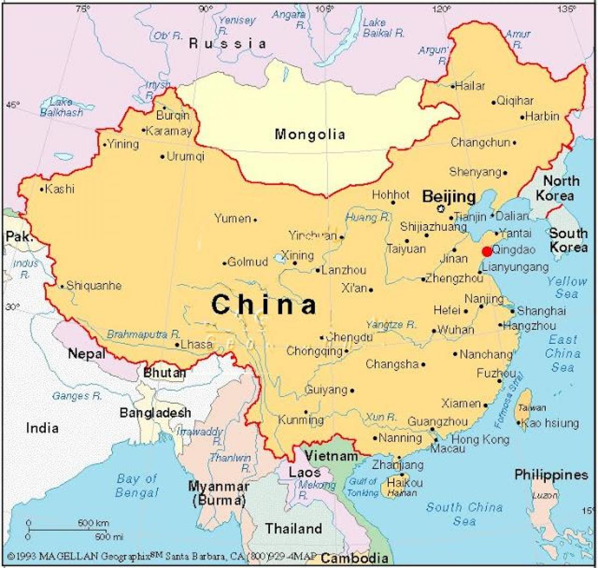 mapa de capital da China