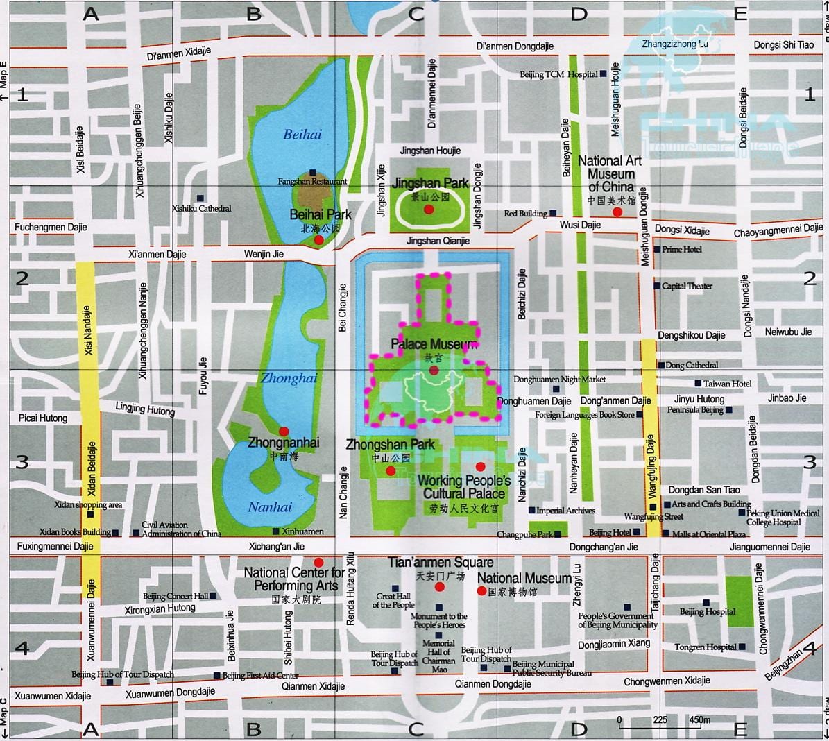 mapa de Pequín atraccións turísticas