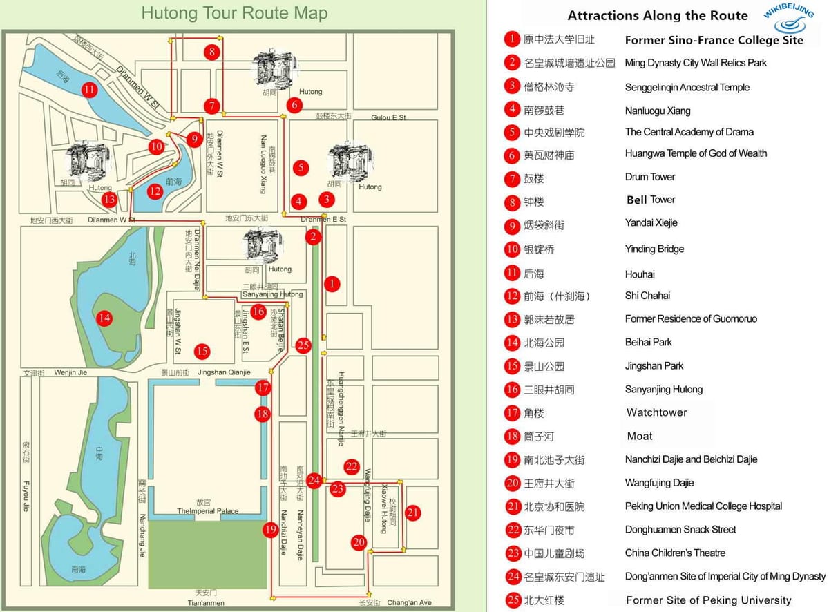 mapa de Pequín hutong
