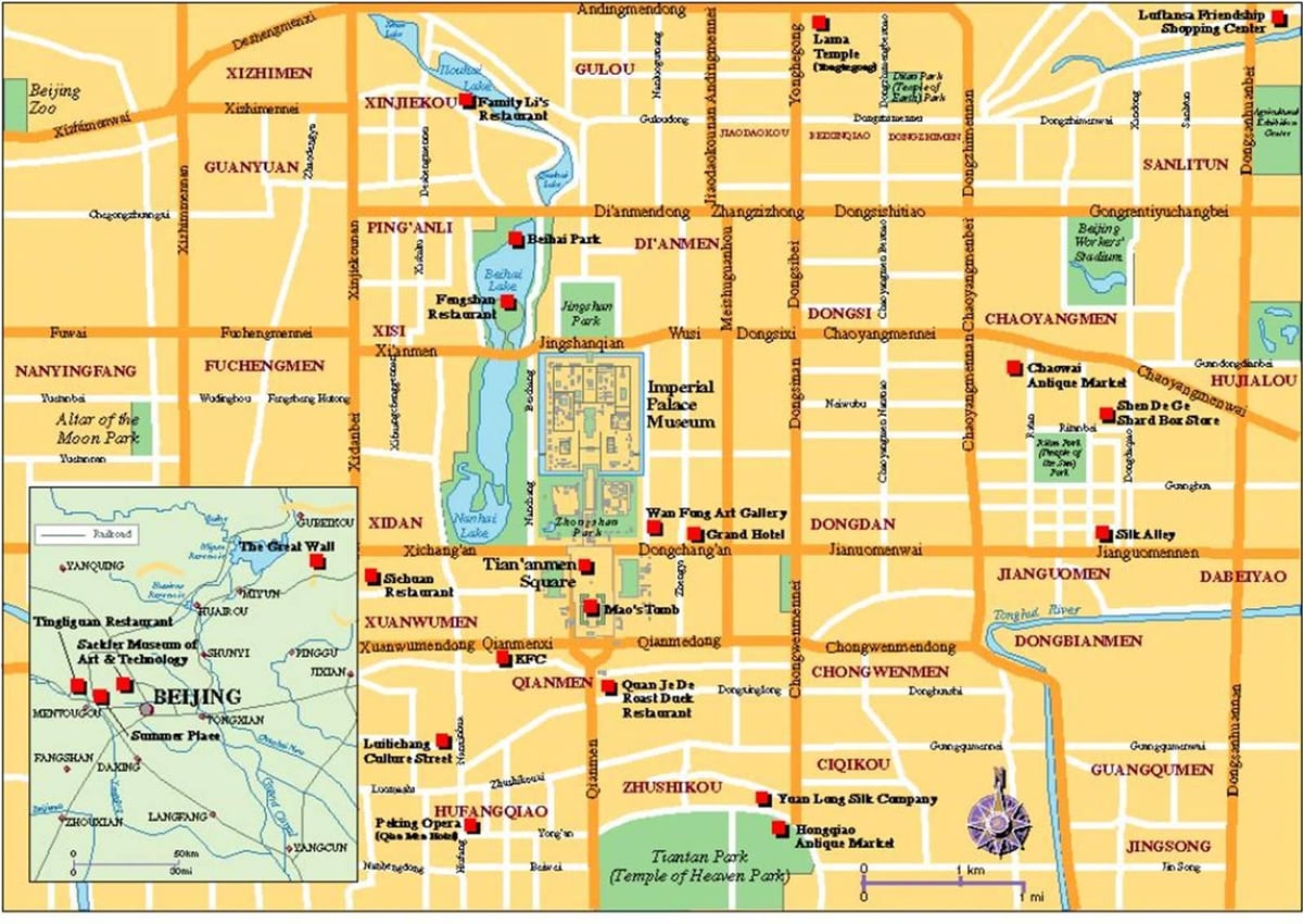 mapa turístico da cidade de Pequín