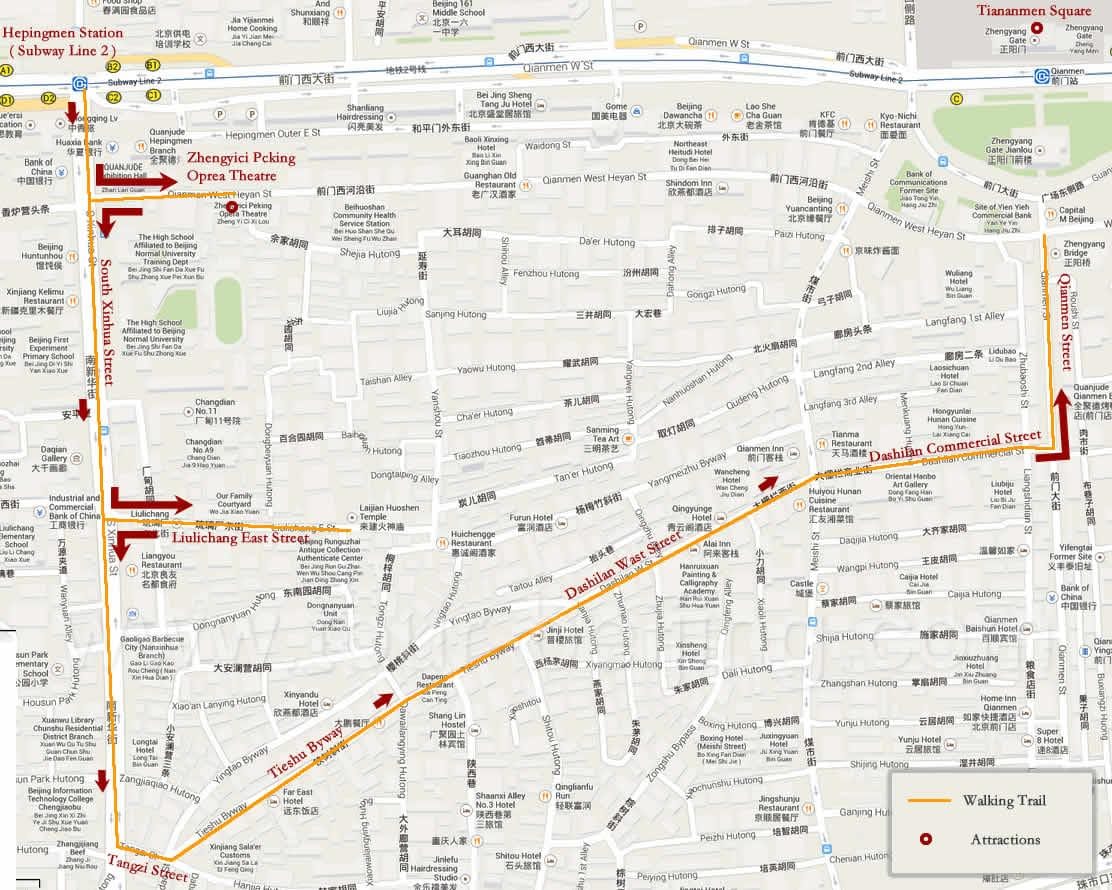 mapa de Pequín walking tour 