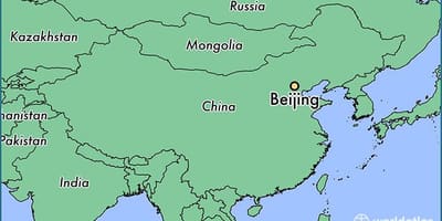 Mapa de China mostrando Beijing